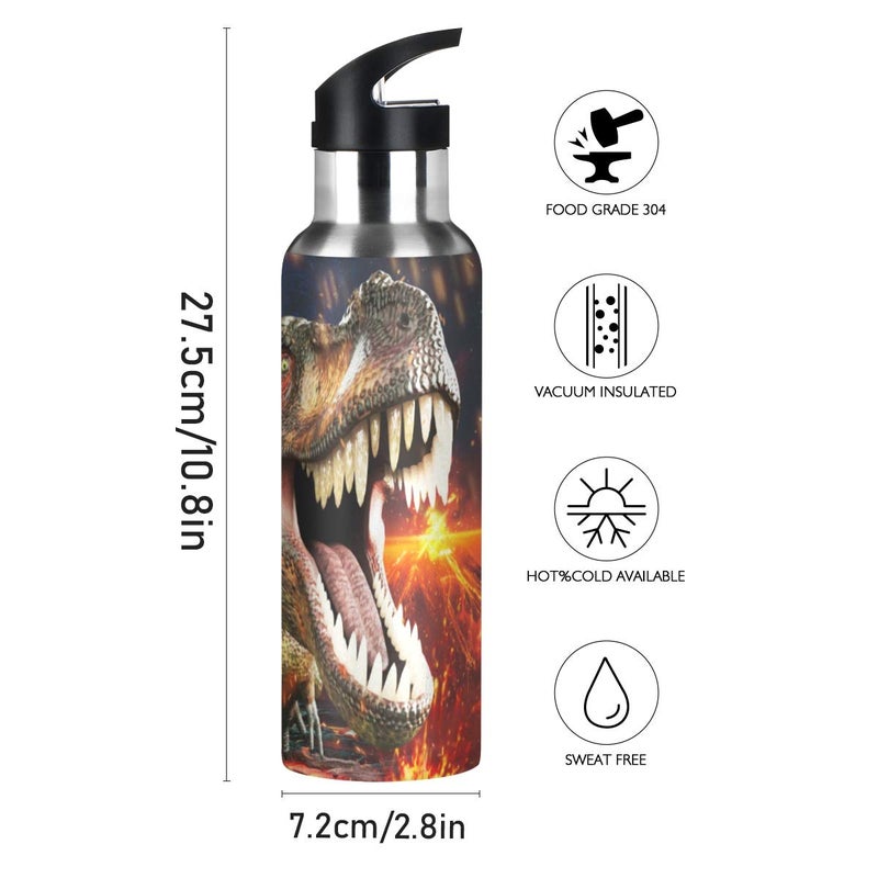ZOEO Dinosaur 3D T-Rex Water Bottle with Straw Lid Kids Insulated Stainless Steel Water Flask Sports, 20 Oz Hot Cold - Image 3